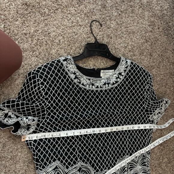 Adrianna Papell Black Beaded Evening Blouse Top Silk XL Formal Black Tie Elegant - Picture 3 of 9